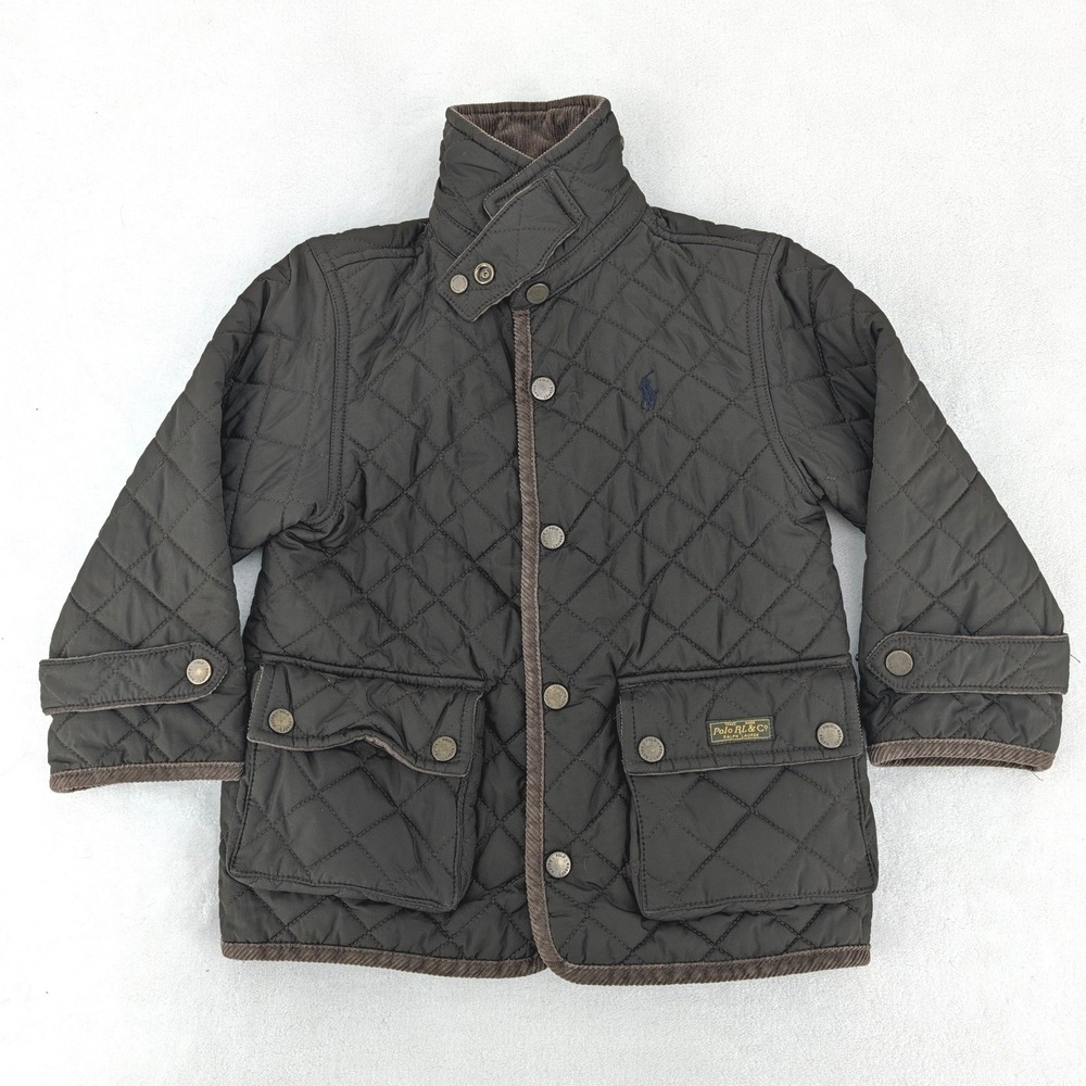 Polo Ralph Lauren Quilted Field Jacket Olive Brown Corduroy Trim Boys Size 4/4T